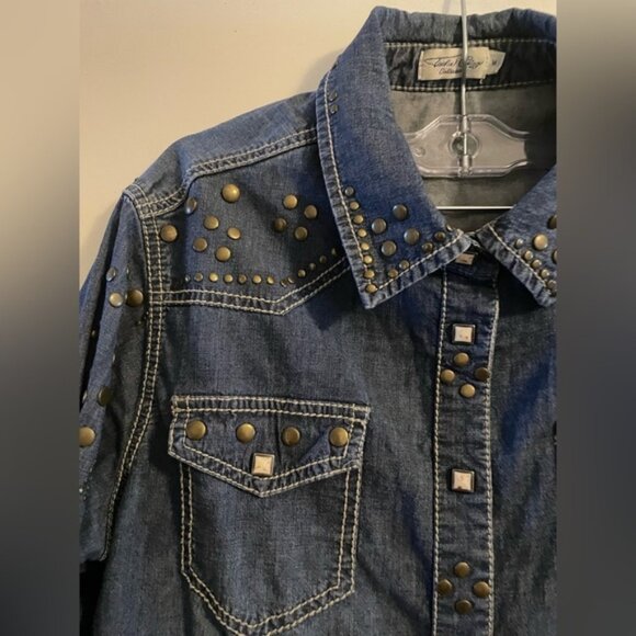 Tasha Polizzi Studded Denim Western Style Shirt Size Medium - Picture 9 of 15